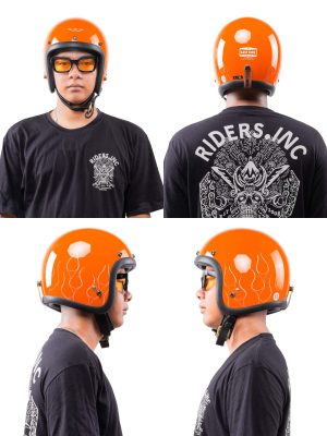 RIMC X Pickers Service Slim Helmet 500-TX Orange Glossy Flame White - Image 5