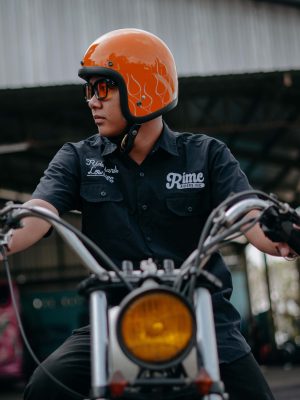 RIMC X Pickers Service Slim Helmet 500-TX Orange Glossy Flame White - Image 6