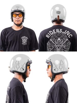 RIMC X Pickers Service Slim Helmet 500-TX Silver Glossy Flame Black - Image 5