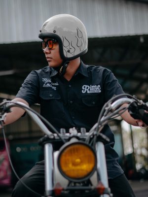 RIMC X Pickers Service Slim Helmet 500-TX Silver Glossy Flame Black - Image 6